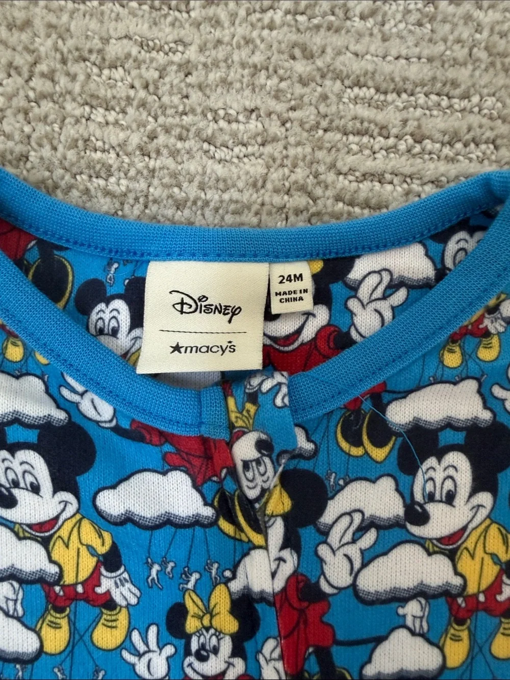 Disney Blue Mickey & Friends Printed One-Piece Zip Pajama